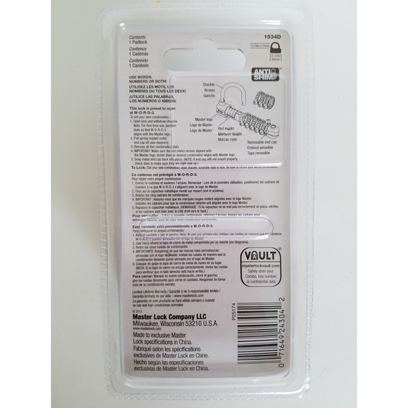 Master Lock 1534D Anti Shim Set & Reset Your Own Word Combination NWT - Picture 5 of 5
